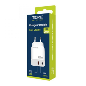 Chargeur Secteur 20W Fast charge Power Delivery - USB-C + USB-A - Sous packaging