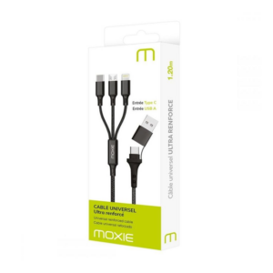 Câble 3 en 1 nylon tressé Type-C/USB-A → Lightning/Micro-USB/USB-C Fast charge 3A - Noir