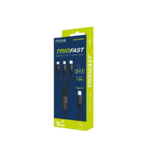 Câble 3 en 1 Moxie Triofast nylon tressé Type-C → Lightning/Micro-USB/USB-C Fast charge 3A - Noir