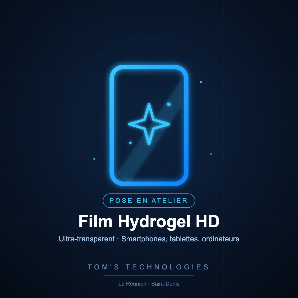 Pose de film hydrogel HD ultra-transparent en atelier – Tom’s Technologies La Réunion