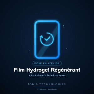 Pose de film hydrogel régénérant auto-cicatrisant en atelier – Tom’s Technologies La Réunion